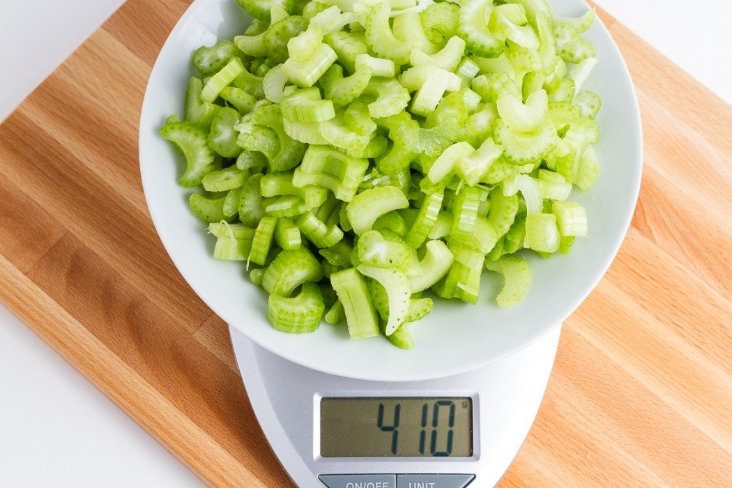 Dehydrated celery has a very strong flavor that really shines in a recipe 410 grams of chopped celery on a scale