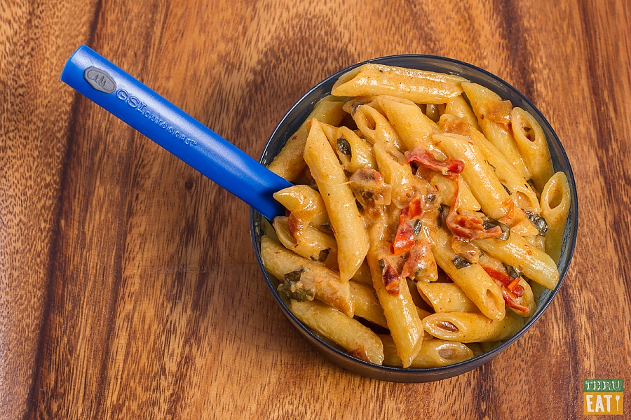 Creamy chipotle penne pasta for camping