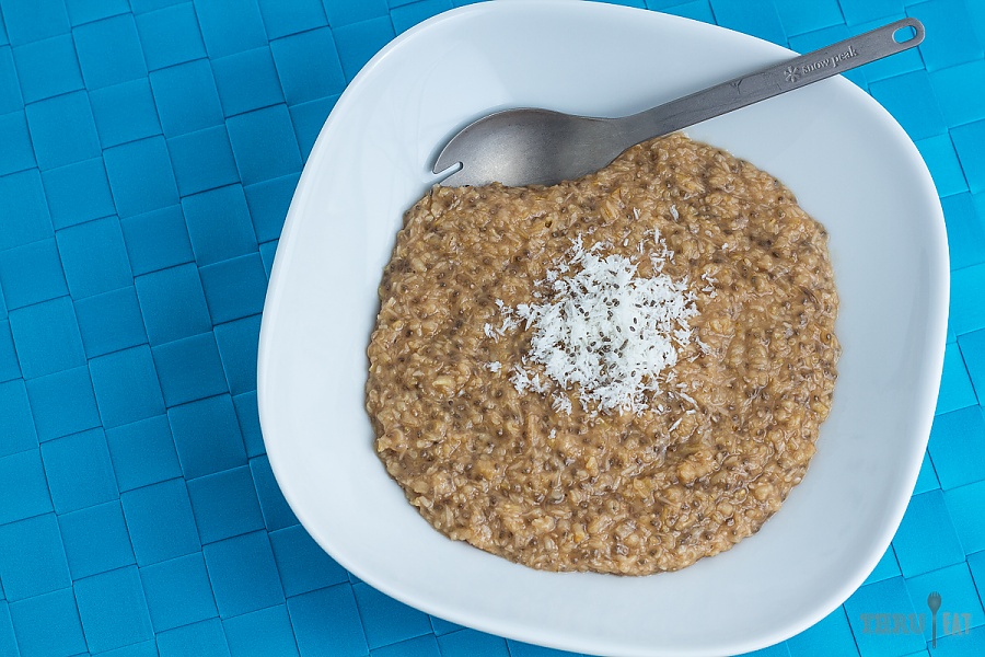 coconut chai oatmeal with a titanium spork