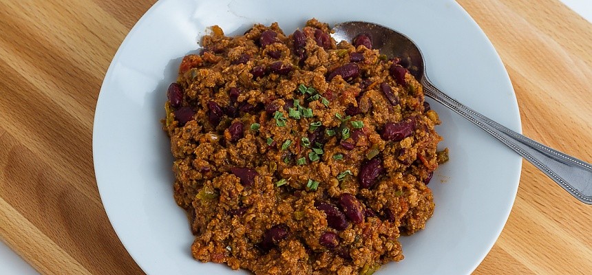 rehydrated turkey chili in a bowl