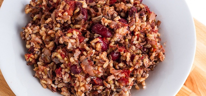 plate of wild rice and kidney bean pilaf