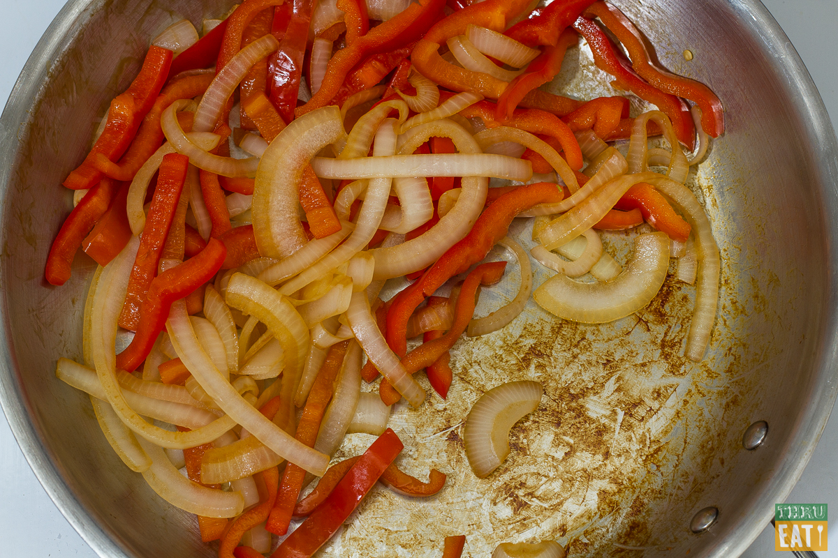 caramelized onions and bell peppers