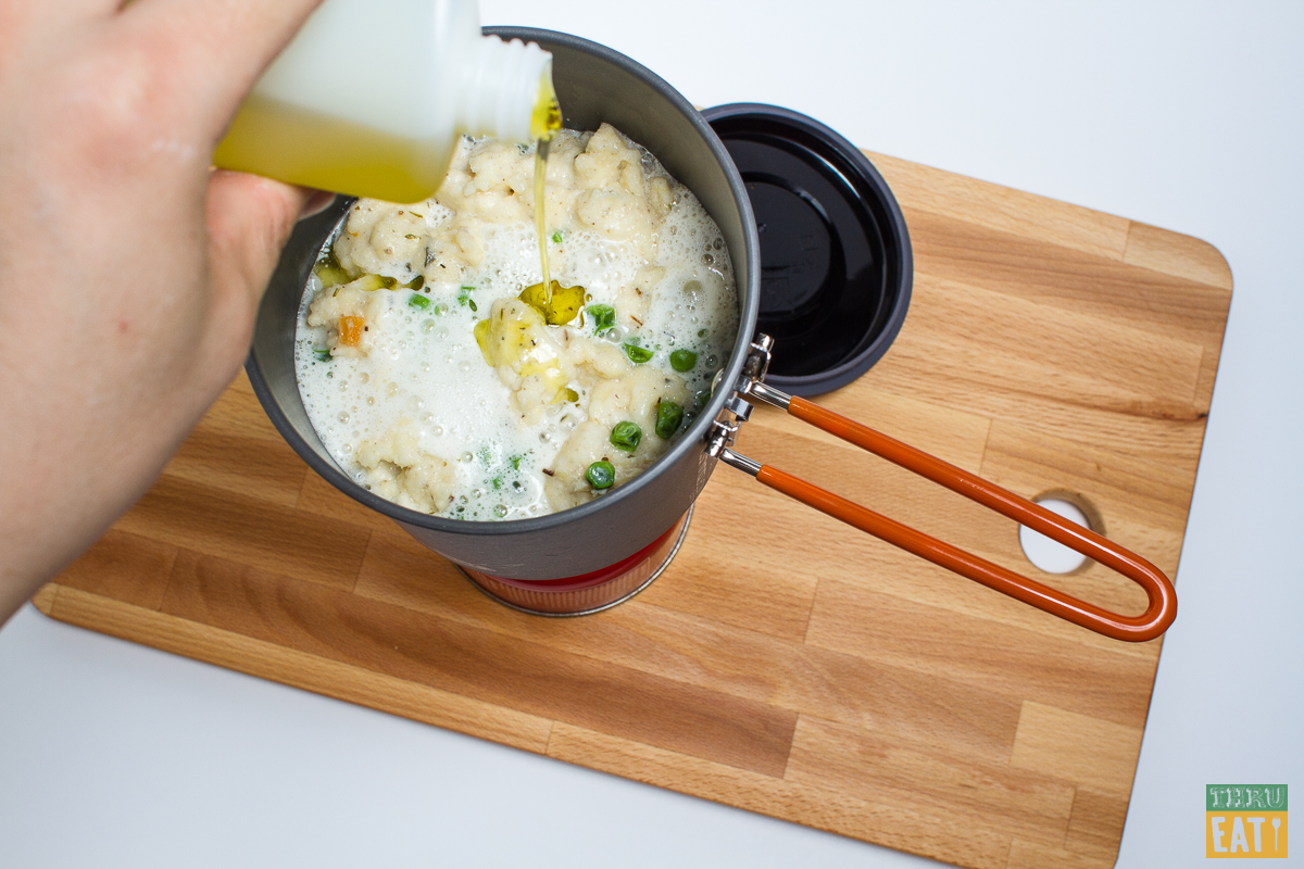 add olive oil to backpacking chicken and dumplings